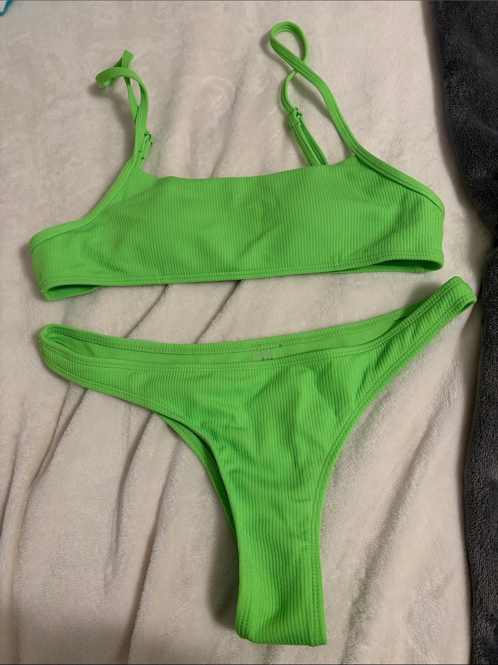 Sunny Bunny Neon Green Ribbed Bikini Set - Women Swim